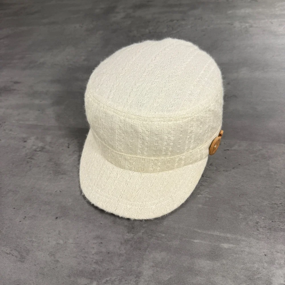 Vintage‎ Newsboy Cap Women WhiteIvory Knit Wooden Button Baker Boy Cadet Hat
